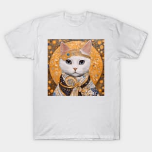 White Klimt Cat with Blues Eyes T-Shirt